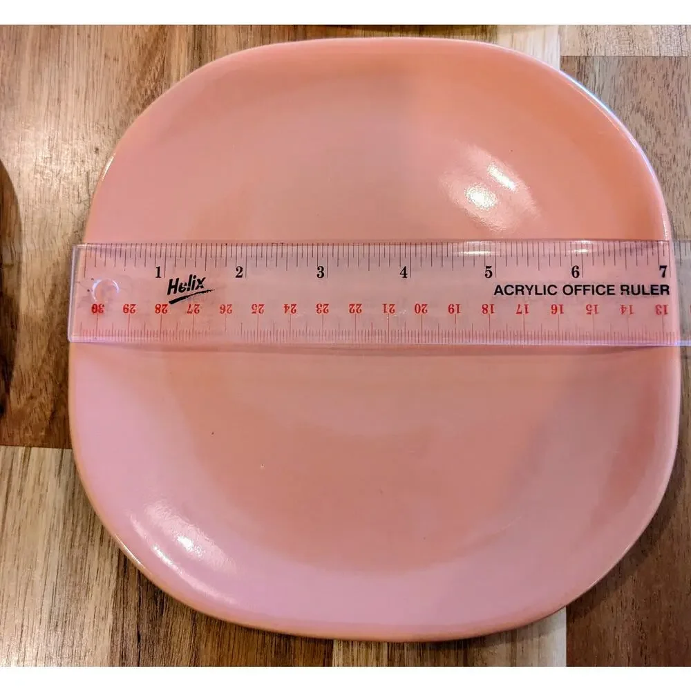 Vintage  Pastel Square Salad Plates Set of 6 -7” Pink & Sage Green Retro Ceramic